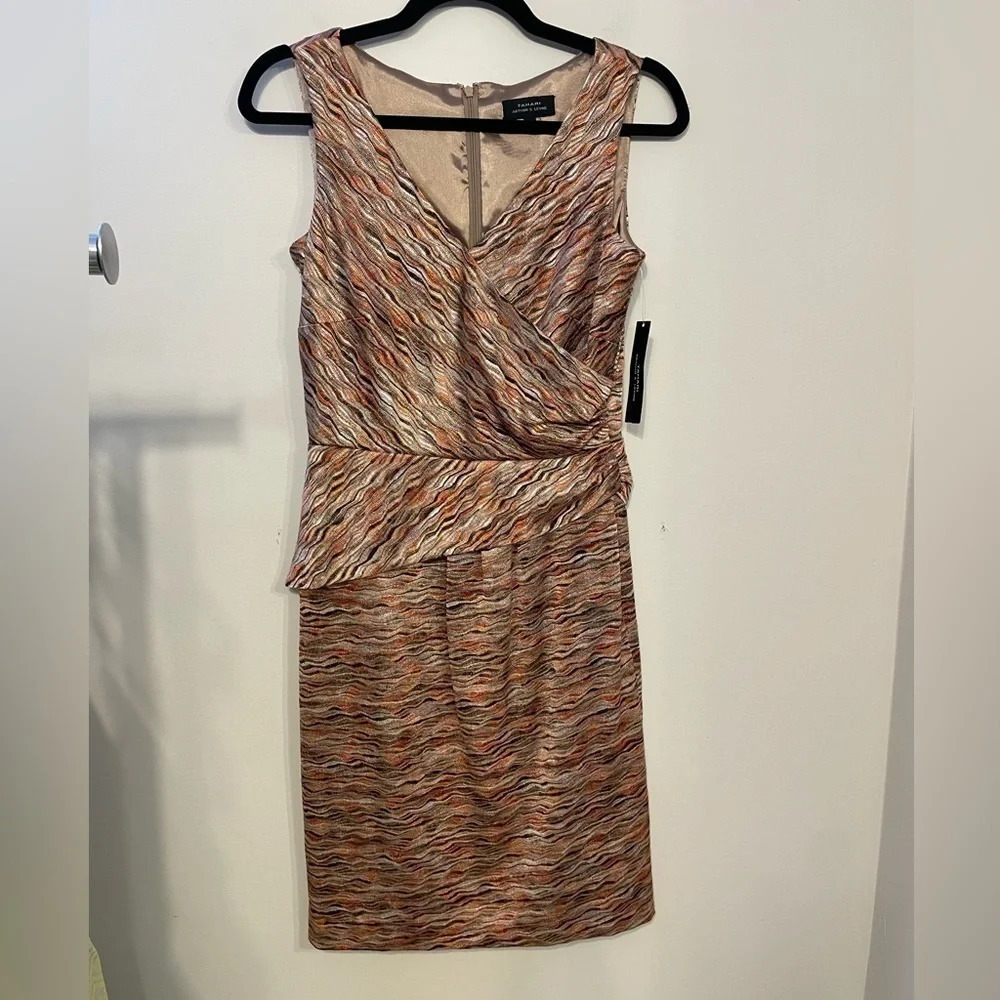 Tahari Arthur S Levine | Patterned Faux Wrap Pleat Sleeveless Sheath Dress 2